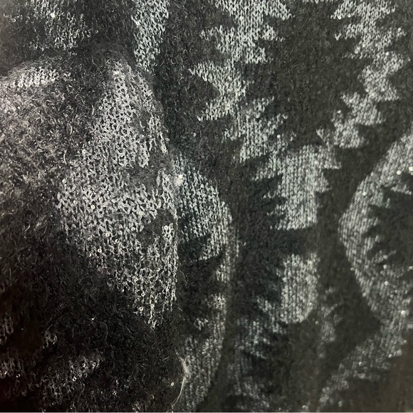 NEVADA Vintage Geometric Wool Blend Sweater Ribbed Black Knit Pullover Sequins - Picture 9 of 10